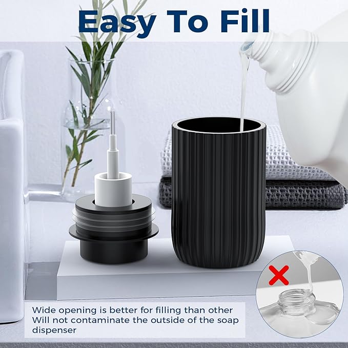 Ceramic Foaming Hand Soap Dispenser，12 oz Bathroom Soap Dispensers， Lotion Dispenser for Kitchen, Refillable Matte Streaks Soap Dispenser with Large Pump (Black)