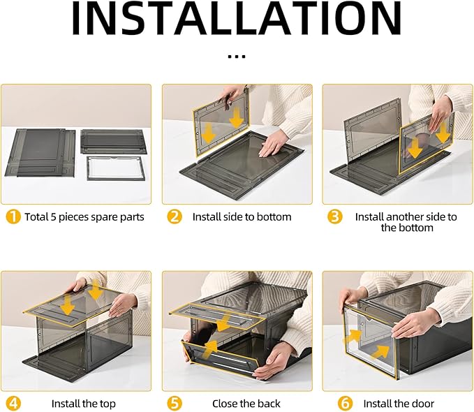 KEFA XL Shoe Storage Box, 6 PACK Shoe Boxes Clear Plastc Stackable Organizer, Clear Plastic Shoe Boxes Fit for US 15 (6 PACK CLEAR)