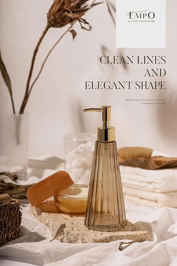 EMPO Vintage Elegant Glass Soap Dispenser, Liquid Soap/Sanitizer/Shampoo Bottle with Pump, Rustic Farmhouse Decor Hand Soap Dispenser Bathroom Accessories (Brown)