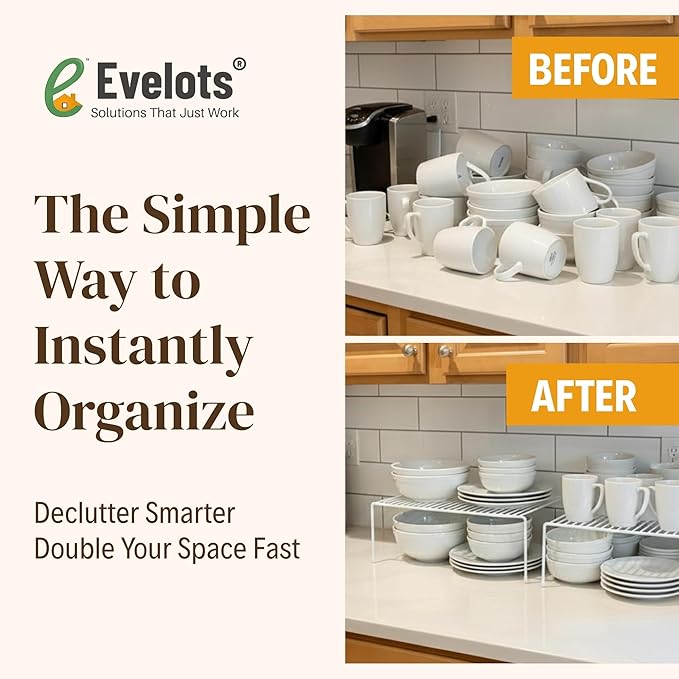 Evelots Kitchen Cabinet Wire Shelf Organizer/Rack - 4 Pack Sturdy Large Metal Shelf Risers - Double Your Counter Space - Great for Kitchen, Freezer, Pantry and Bathroom - Rustproof - White