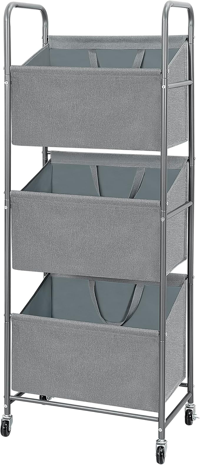 STO STO 3-Tier Vertical Rolling Laundry Hamper with Removable Bags, 120L Stackable Laundry Sorter Basket, Clothes Hamper with Wheels for Small Spaces, Closet, Bedroom, Bathroom, Laundry Room, Gray