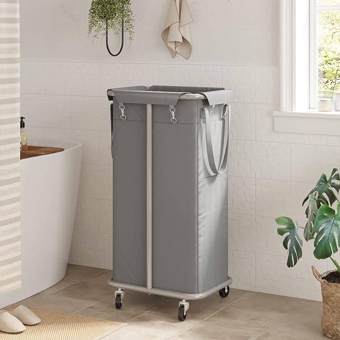 WOWLIVE 100L Rolling Laundry Hamper with Wheels Large Laundry Basket Organizer Laundry Cart with Steel Frame and Removable Bag Foldable Tall Dirty Clothes Hamper Dorm Room Storage for Bedroom (Grey)