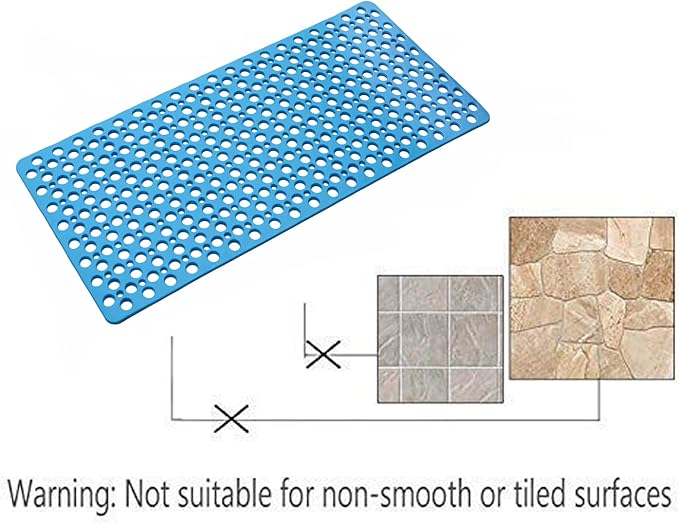 Mantto Nonslip Bath Tub Shower Mat with Suction Cups, Extra Soft TPE Bath Mat for Kids, Bathtub Bathroom Mats, Machine Washable, Smooth/Non-Textured Tubs Only, 35L x 16W Inch(Lake Blue)