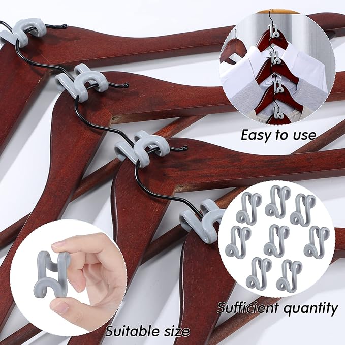 Unittype 150 Pcs Space Saving Hanger Hooks, Clothes Hanger Connector Hooks, Heavy Duty Space Saver Extender Clips for Closet Organizers (Gray)