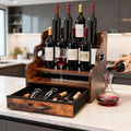 Liquor Bottle Display Shelf 3 Floors with Drawers Countertop Wine Rack can Accommodate 12 Bottles and 36 K Cups, Minibar Coffee Syrup Storage Box, Whiskey