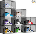 KEFA XL Shoe Storage Box Organizer, 9 Pack Shoe Boxes Clear Plastic Stackable, Sneaker Display Case Container Fit for US 13 (Side 9 PACK Grey)