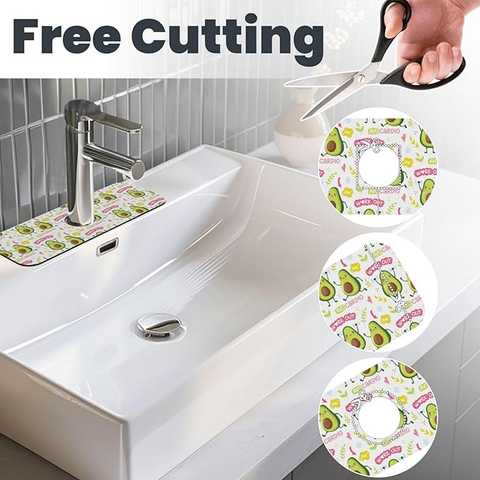 Cute Green Avocado Avocados Kawaii Kitchen Sink Splash Guard Faucet Mat Super Absorbent Fast Drying Mat Sink Gadgets-Fast Drying Pad Sink Mat For Kitchen Bathroom (15" X 5.5" )