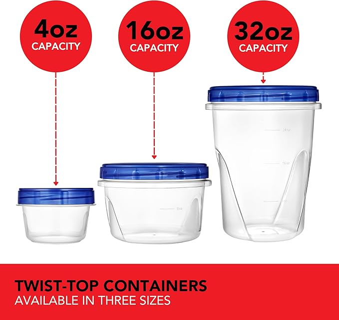 Stock Your Home 32oz Plastic Containers with Twist Top Lids (6 Pack), Quart Freezer Containers with Lids for Leftover Food, Airtight Reusable Soup Containers, Microwave and Dishwasher Safe