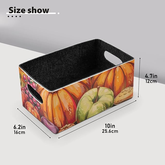 Fall Harvest Pumpkins Mushroom Orange Closet Storage Bins 2 Pcs Felt Open Home Storage Containers Organizer with Handles Collapsible Shelf Basket for Home Office Craft Room Classroom Fabric