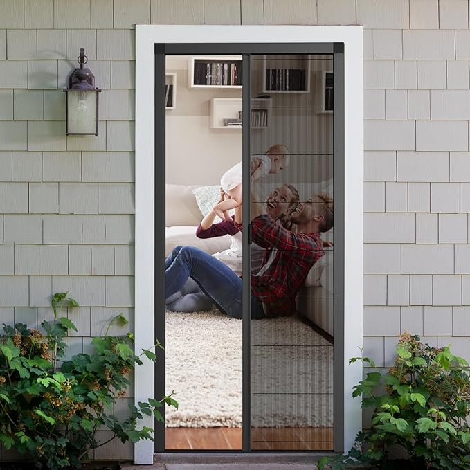Customize Retractable Screen Door, Sliding Folding Screen with Aluminum Frame and Durable Mesh, Keeps Bugs Out, for Front Security Patio Door(Black