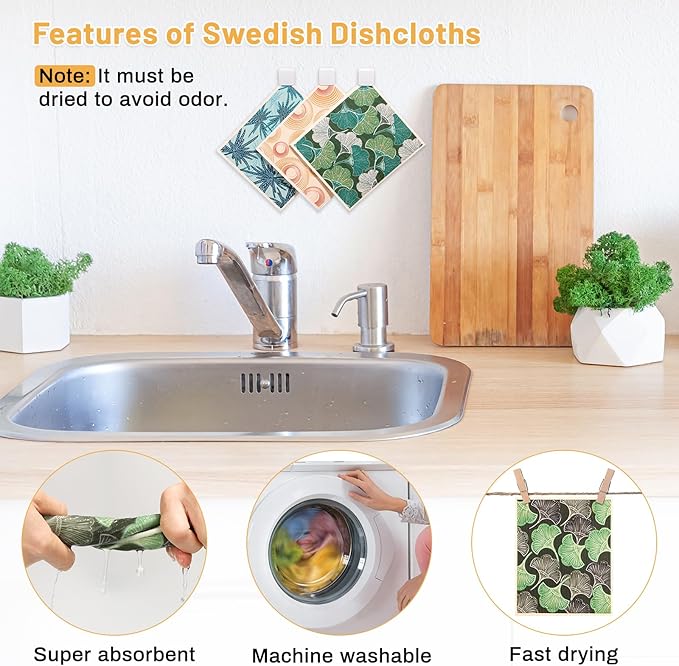 Lucomb 10 Pack Swedish Dishcloths for Kitchen, Reusable Cleaning Cloths Absorbent Non-Scratch Cellulose Sponge Cloths for Dishes Counters