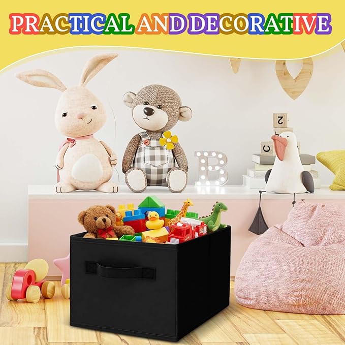 Yinder 4 Pcs Cube Storage Bin 14''x10''x8'' Storage Bins for Room Decor Colorful Bins Foldable Baskets for Nursery Organizer Boxes Fabric Boxes (Black)