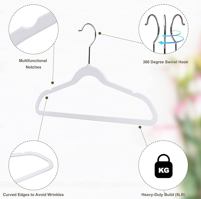Quality Children's Plastic Non Velvet Non-Flocked Thin Compact Hangers Swivel Hook for Shirts Blouse Coats (White, 240)
