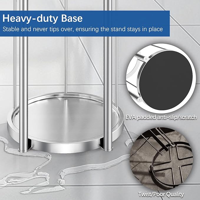 Brushed Nickel Toilet Paper Stand Free Standing Heavy Base 3 Rolls Toilet Paper Roll Holder for Bathroom Storage