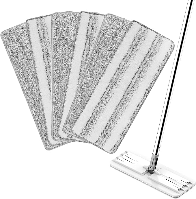 Mop Replacement Pads Compatible with JOYMOOP Flat Mop or Mop Bucket Set - Microfiber Flat Mop Pads for All 13" X 4.9" Squeeze Flat Floor Mop - Washable Mop Head Replacement (3+3 Pack)