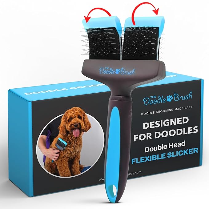Slicker Brush for Dogs, Dual Head Dog Hair Brushes, Flexible Head Slicker for Dogs, Poodle, Labradoodle, Sheepadoodle, Tangle-Free Grooming, Healthy & Shiny Coat Pet Brushes