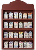 Chunful Vintage Spice Village Wooden Rack 22 x 17 x 4 Inches Wood Color Display Rack with 4 Shelves for Wall Mounting Kitchen Storage Spice Village Display Shelf for 24 Jars, Shelf Only