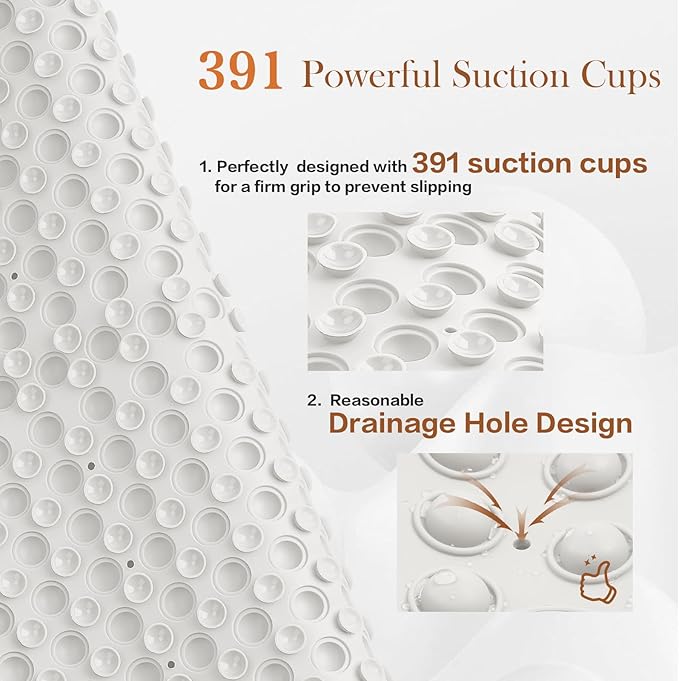 Joiyota Silicone Push Pop Bath Mat with 391 Suction Cups, 33x17.3 Inch Non-Slip Tub Mat for Adults, Textured Surface for Extra Stability & Drainage, White Thickened Soft Shower mat Easy to Clean
