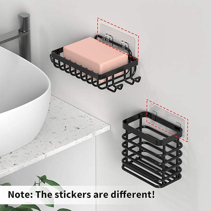 KEGII Corner Shower Caddy with Toothbrush Holder and Soap Dish, 4-Pack No Drilling Bathroom Shelves for Inside Showers, Adhesive Corner Shower Organizer for Dorm. Renters, Black