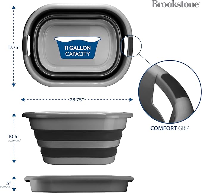 BROOKSTONE (2 Pack) Large Size Collapsible Laundry Basket, Comfort Non-Slip Grip Handles, Minimalist Space Saving Design, Portable Pop-Up Hamper