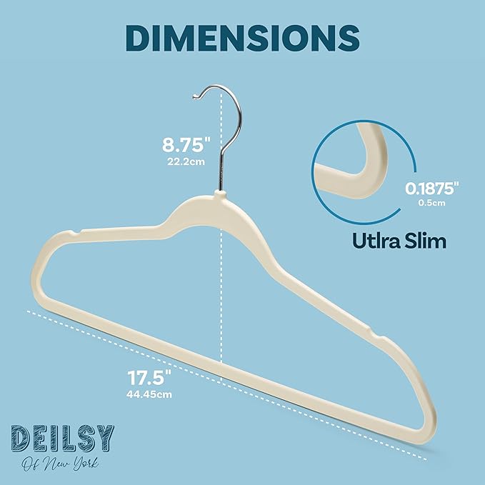 DEILSY™ Ivory Hangers 50 Pack - Non Velvet Slim Hangers - Durable Hanger Space Saver for Closet Organization, Shirts, Dresses, Jackets, Pants, Adult Clothes Storage Solution