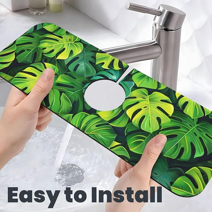 Faucet Draining Mat For Kitchen Sink, Palm Leaves Tropical Diatom Mud Absorbent Drain Pad For Bathroom Kitchen Sink Splash Guard Drying Mat