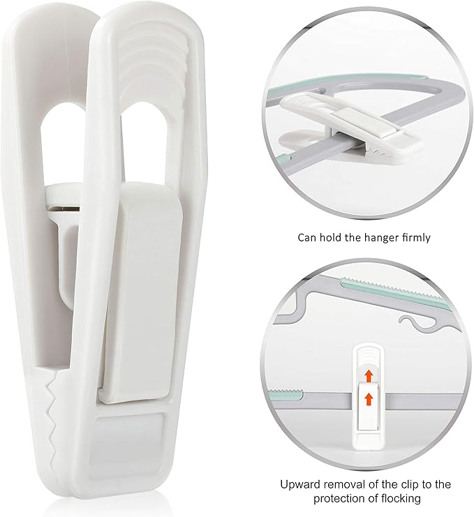 Tinfol 40pc Plastic Hanger Clips - Strong Pinch Grip Clips, White Pant Skirt Clip, Multi-Purpose Finger Clip for Slim-line Clothes Hangers