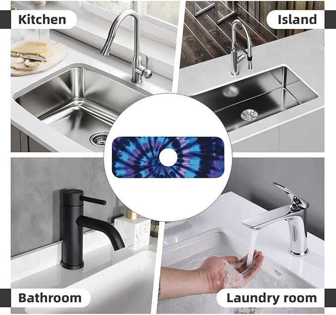 Tie Dye Blue Purple 15" X 5.5" Kitchen Sink Splash Guard Faucet Faucet Guard Draining Mat Sink Splash Guard Faucet Kitchen Bathroom