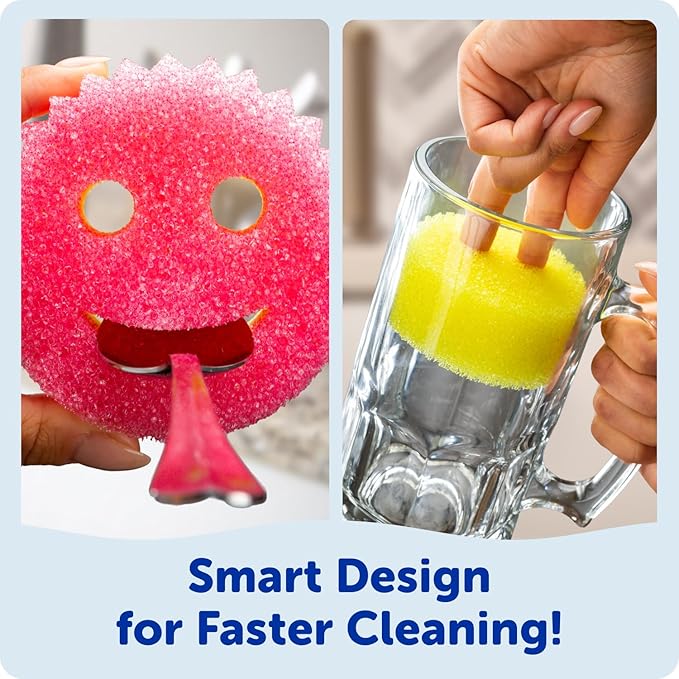 Scrub Daddy 6 Scrub Mommy Kitchen Sponges & 1 Daddy Caddy Sponge Holder - Scratch-Free for Dishes & Multipurpose Cleaning - BPA Free & Made with Polymer Foam - Stain & Odor Resistant