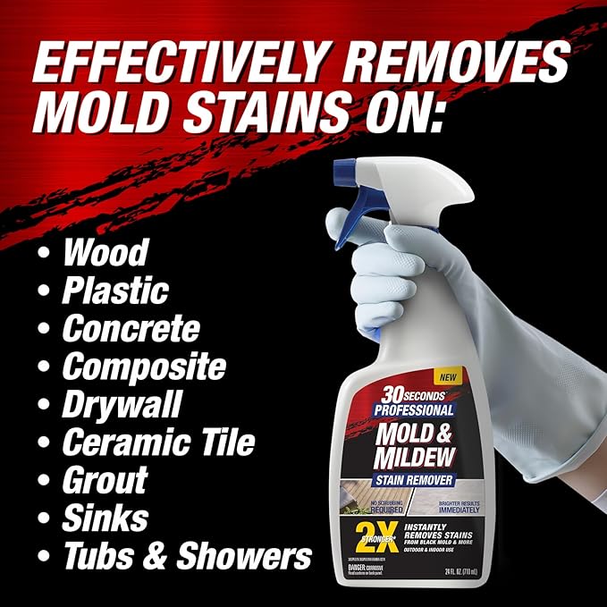 30 SECONDS Pro Mold and Mildew Stain Remover | Scrub Free | Brighter Results Instantly | Ready To Use | 1 Gallon (4 PACK)