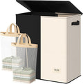 SOLEDI Large Double Laundry Hamper with Lid, Collapsible Clothes Hamper 2 section with Removable Bags, Space-Saving Laundry Basket for Bedroom, Dorm, College