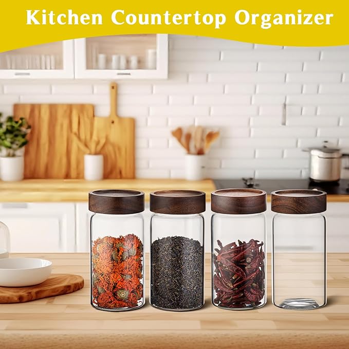 Patoper Glass Coffee Jars with Top Screw Lid Round Food Storage Canister Clear Glass Jar for Pantry Sugar Tea Coffee Bean Spice Nuts Cookies Bath Salts (2×550ml(18oz))