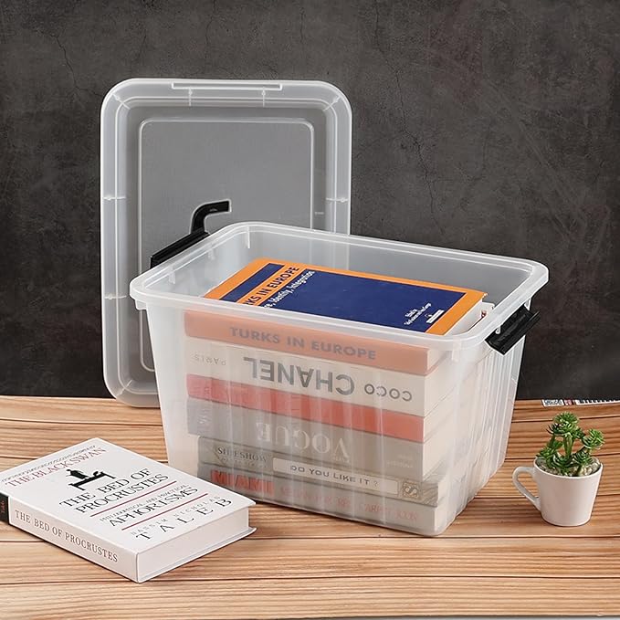 Ewingger 22 L Clear Storage Bin with Handle, Plastic Latching Storage Box Bins, 4-Pack