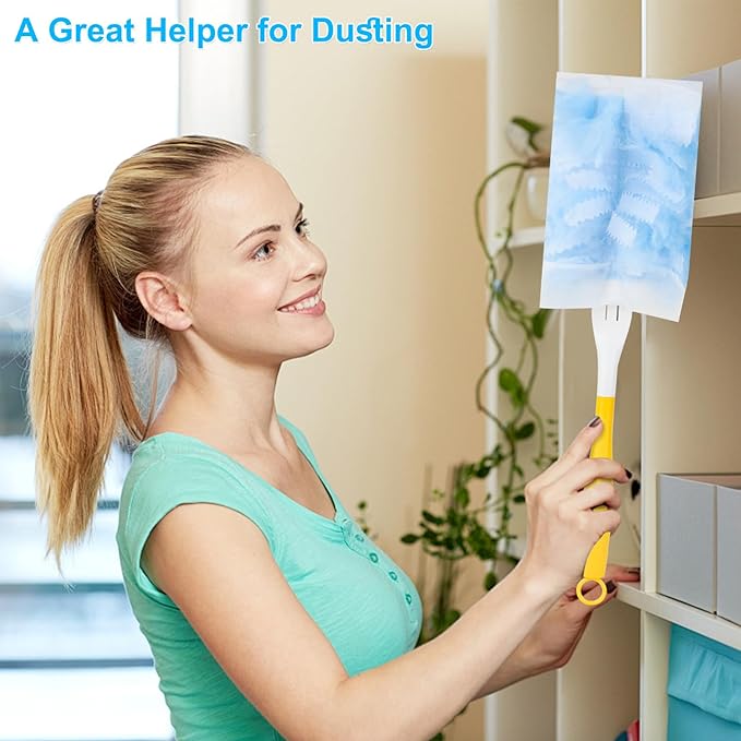 Duster Refill for Cleaning with 1 Handles, Heavy Duty Disposable Duster Kit Unscented Replacement Head Dust Removal Brush for Electronics, Furniture, Blinds, Ceiling Fans, Walls (10pack)