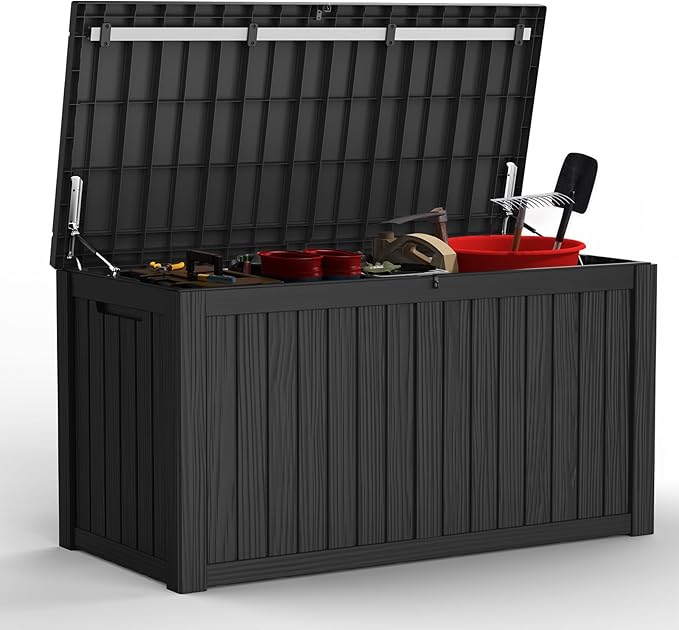 Outdoor Storage Box, Waterproof Deck Box, Outdoor Patio Storage Bin, Weatherproof (Black, 150 Gallon)