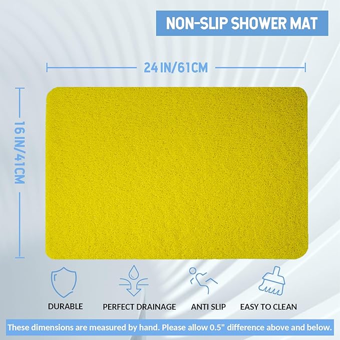 Hargiis Non-Slip Bathtub Mat, Anti Slip Shower Mat, Fast Drying Bathtub Mats, Foot Scrubber Mat, Anti Slip Mat for Tub, Floor, Bathroom, Kitchen, Home, Hotel (Yellow 24"×16")