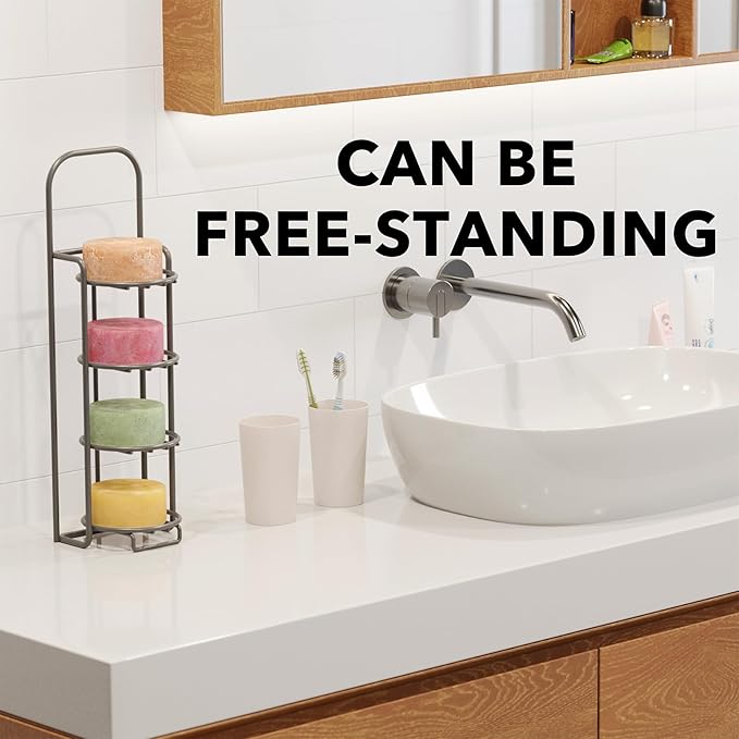 SpaceAid 4 Tier Shampoo Bar Holder for Shower, Self Draining Soap Bar Holders Caddy for Bathroom Wall and Kitchen Sink, Shampoo Bar Dish Rack, Stainless Steel Bar Soap Holder (Gray)