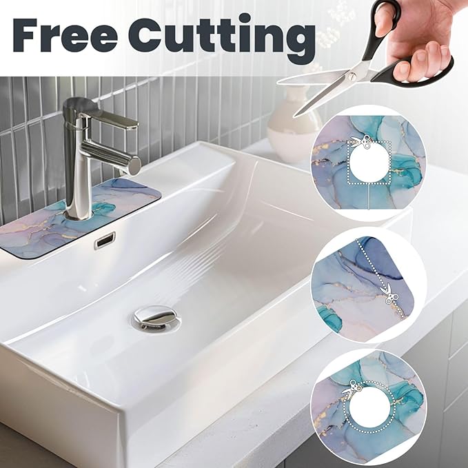 Colorful Marble Abstract Kitchen Sink Splash Guard Faucet Mat Super Absorbent Fast Drying Mat Sink Gadgets-Fast Drying Pad Sink Mat For Kitchen Bathroom (15" X 5.5" )