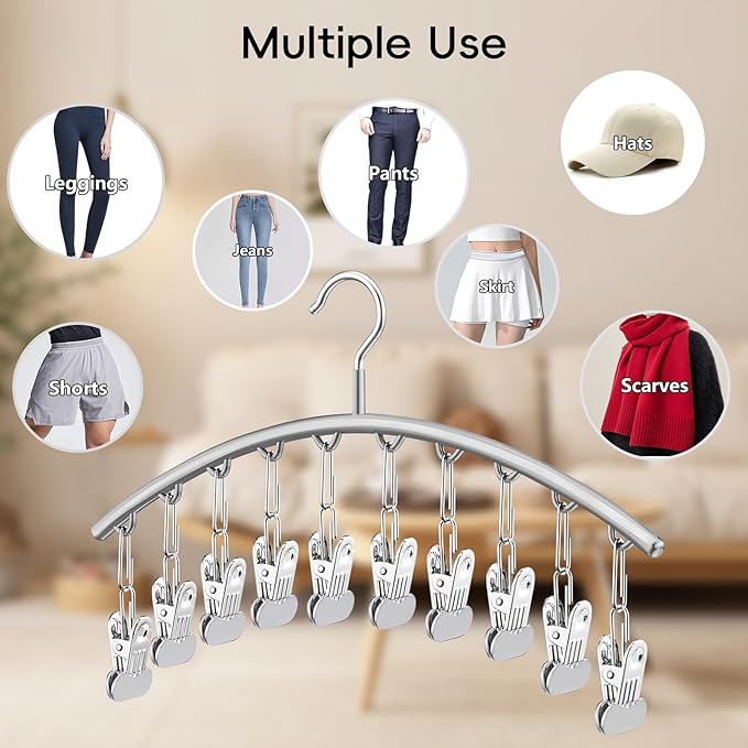 TomCare 2 Pack Tank Top Hanger and 2 Pack Leggings Organizers Space Saving Sport Bras Organizer Metal Yoga Pants Hangers with 20 Clips Hanging Closet Organizers and Storage, Grey