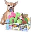 Indestructible Dog Toy basket, Small Toy Box for Dogs, Pet Toy Bin Dog Metal Basket for Toys, Dog Toy Storage, Dog Storage Organizer, Cat Dog Toy Box for Living Room Area (White)