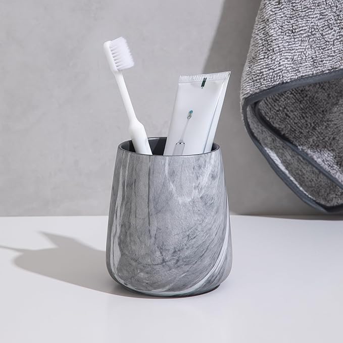 Marble Grey Toothbrush Holder for Bathroom - Ceramic Tooth Brushing Holders, Toothbrush Cup, Toothpaste Organizer for Bathroom Countertop, Makeup Brush Holder, Pen Holder for Home Desktop Storage