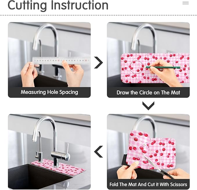 Pink Juicy Checkered Cherry Pink Gingham Kitchen Sink Splash Guard Sink Faucet Mat Faucet Handle Drip Catcher Drain Mats for Kitchen Bathroom Countertop Absorbent Dis