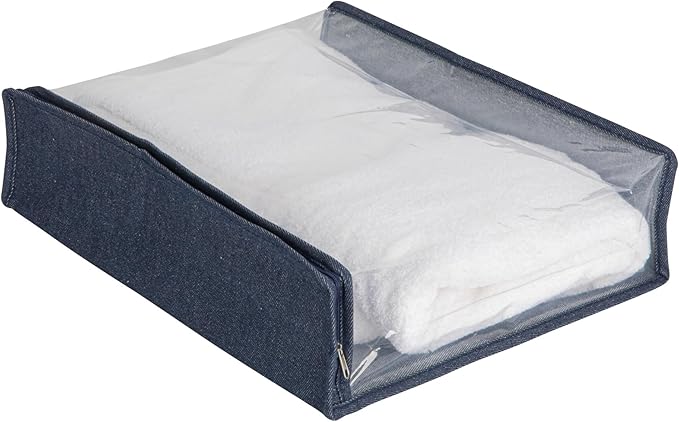 Household Essentials Under Bed Zippered Sweater Storage Bags with Clear Vision Panel, Set of 3, Denim