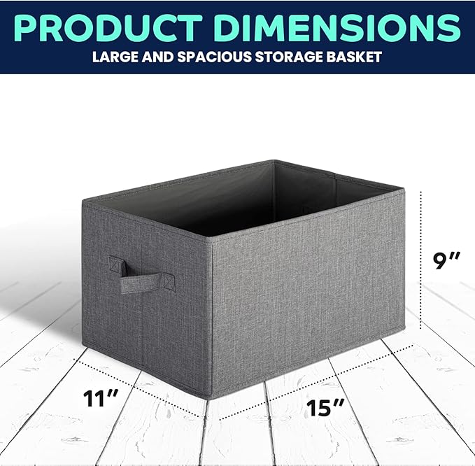 Pomatree Storage Baskets - 4 Pack - Sturdy Large Fabric Bins | Foldable Organizing Basket Bin for Home, Nursery, Closet & Shelves Organization | Storage Basket Cube Shelf Organizer (Grey)