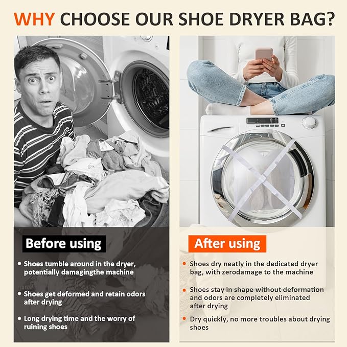 Sneaker Dryer & Washing Mesh Bag, Honeycomb Laundry Bag with Zipper & Strap, Reusable Shoe Dry Net for Dryer/Washing Machine, Fits Most Dryers (15.7" Size, 1 Pcs)