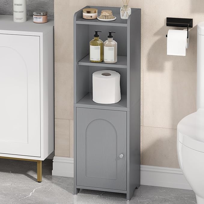 Bathroom Storage Cabinet, Corner Floor Cabinet with Doors and Adjustable Shelf, Narrow Toilet Paper Cabinets, Bathroom Organizer for Small Spaces, Gray BC39721X