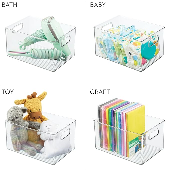 iDesign Pantry Organizer Bins with Handles - Storage Bins for Cabinets or Fridge - Set of 2 - Clear