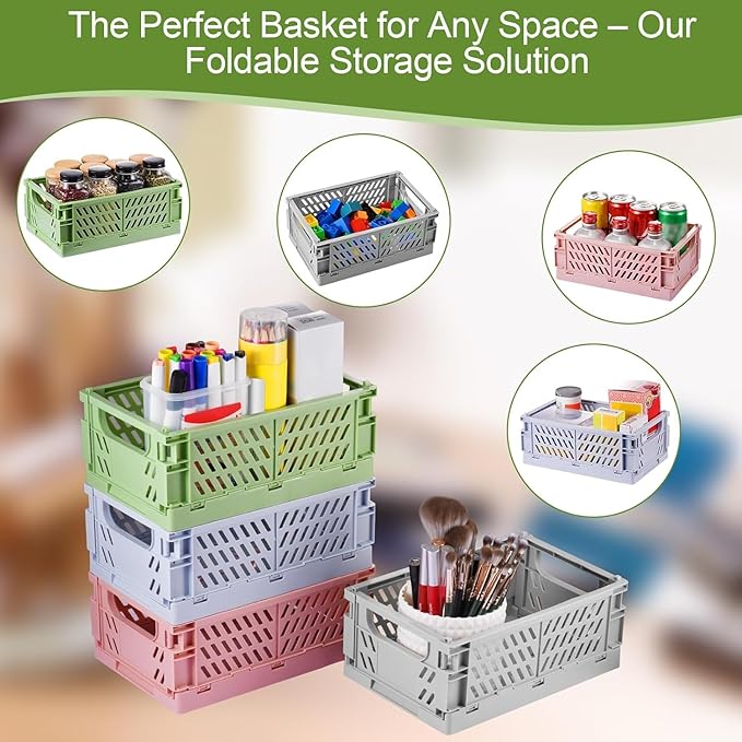 2-Pack Small Pastel Plastic Storage Baskets, Collapsible Crates for Organizing, Space-Saving Mini Bins for Classroom, Kitchen, Office, Bedroom (Blue, 9.8" x 6.5" x 3.8")