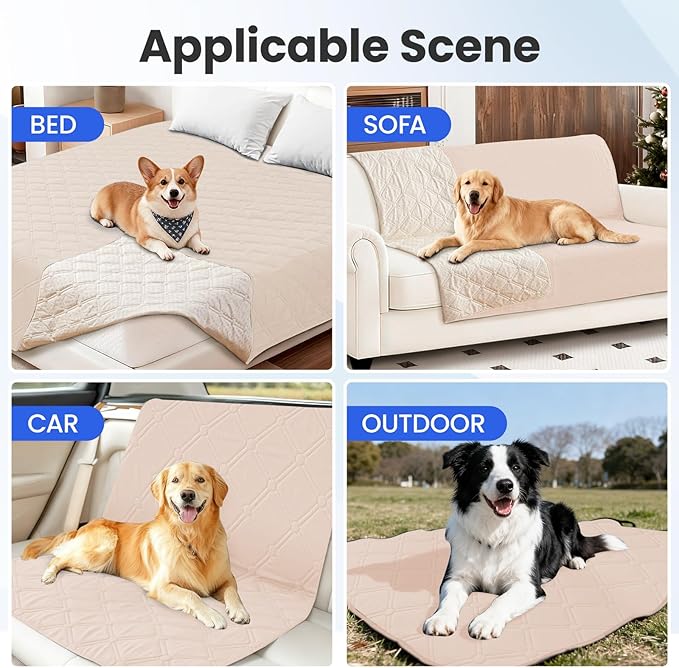Waterproof Dog Bed Cover Pet Blanket, Soft Couch Cover for Dogs Washable, Non-Slip Dog Blanket Protect Furniture Couch Sofa Car for Puppy Large Dogs Cat (30x70 Inch, Beige)