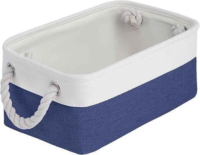 Storage Baskets for Shelves 11.8x7.9x5.2 Inch, Foldable Fabric Storage Bins with Handles, Small Storage Baskets for Organizing Closet, Office, Home Organization (1-Pack, White&Blue)